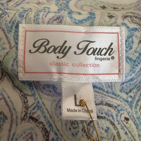 Body Touch Lingerie Classic Pajama Set Paisley Print Blue White Size Large NEW - Picture 6 of 7